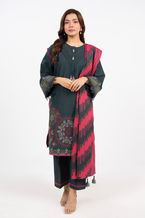 3 Piece Printed Khaddar Suit With Light Khaddar Dupatta