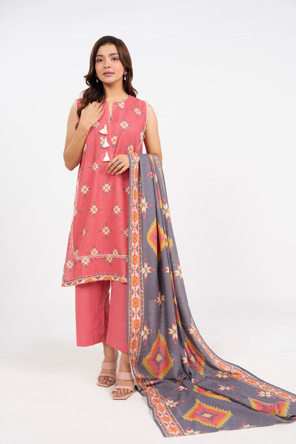 3 Piece Printed Khaddar Suit With Khaddar Dupatta