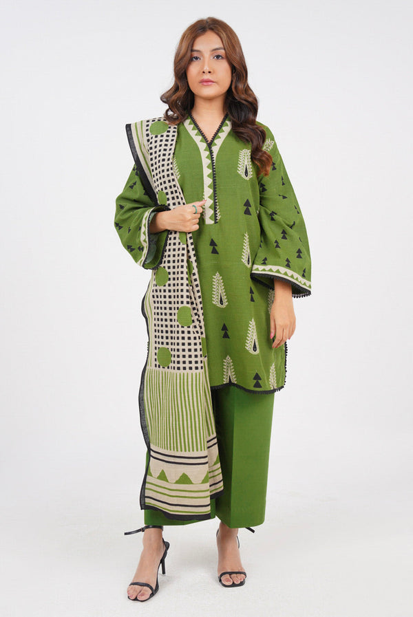 3 Piece Printed Khaddar Suit With Khaddar Dupatta