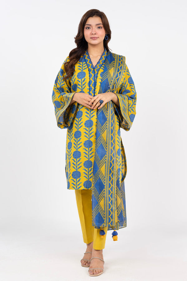 3 Piece Printed Karandi Suit With Karandi Dupatta