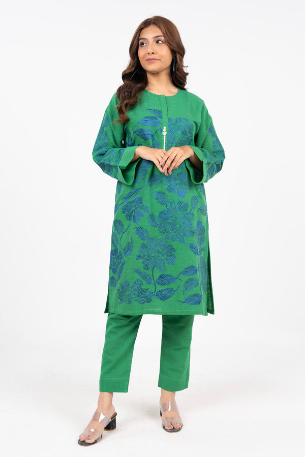 2 Piece Embroidered  Dyed Khaddar Suit With Khaddar Trouser