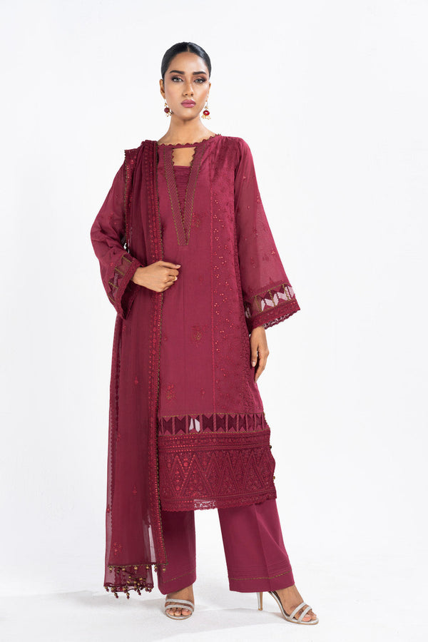 4 Pc Embroidered Lawn Shirt With Embroidered Poly Chiffon Dupatta