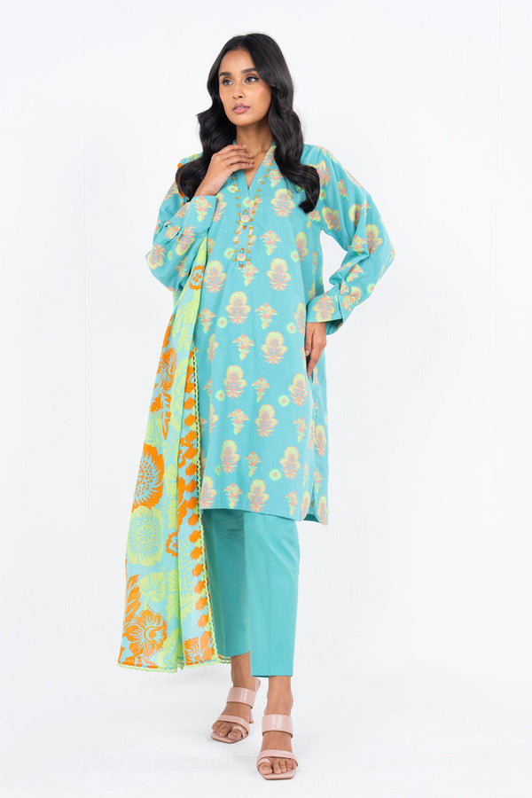 3 Pc Woven Neon Jacquard Suit With Lawn Dupatta